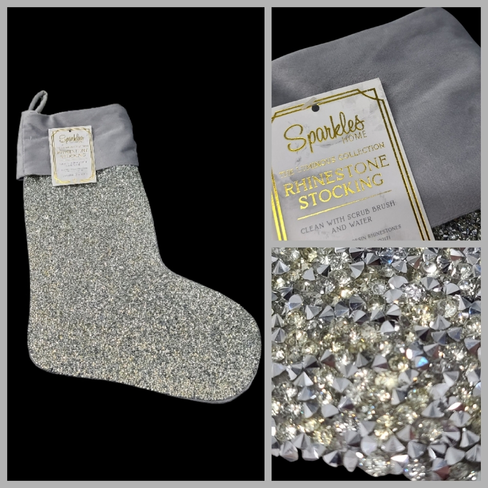 Sparkles Home Luminous Rhinestone Collection Silver Beaded Christmas Stocking